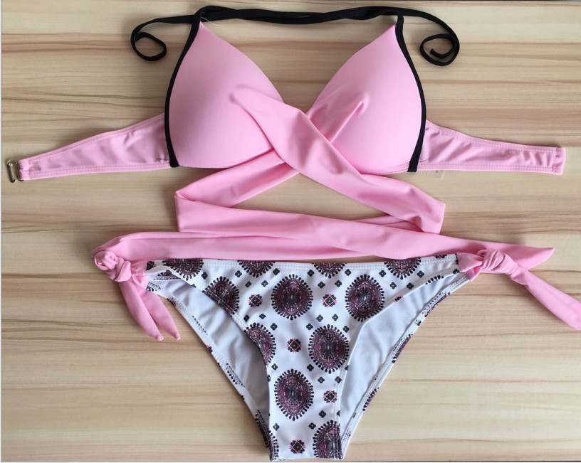 F4690-1Bikini Купальник пуш-ап Купальники крест-накрест повязка на шее 3 цвета стиль